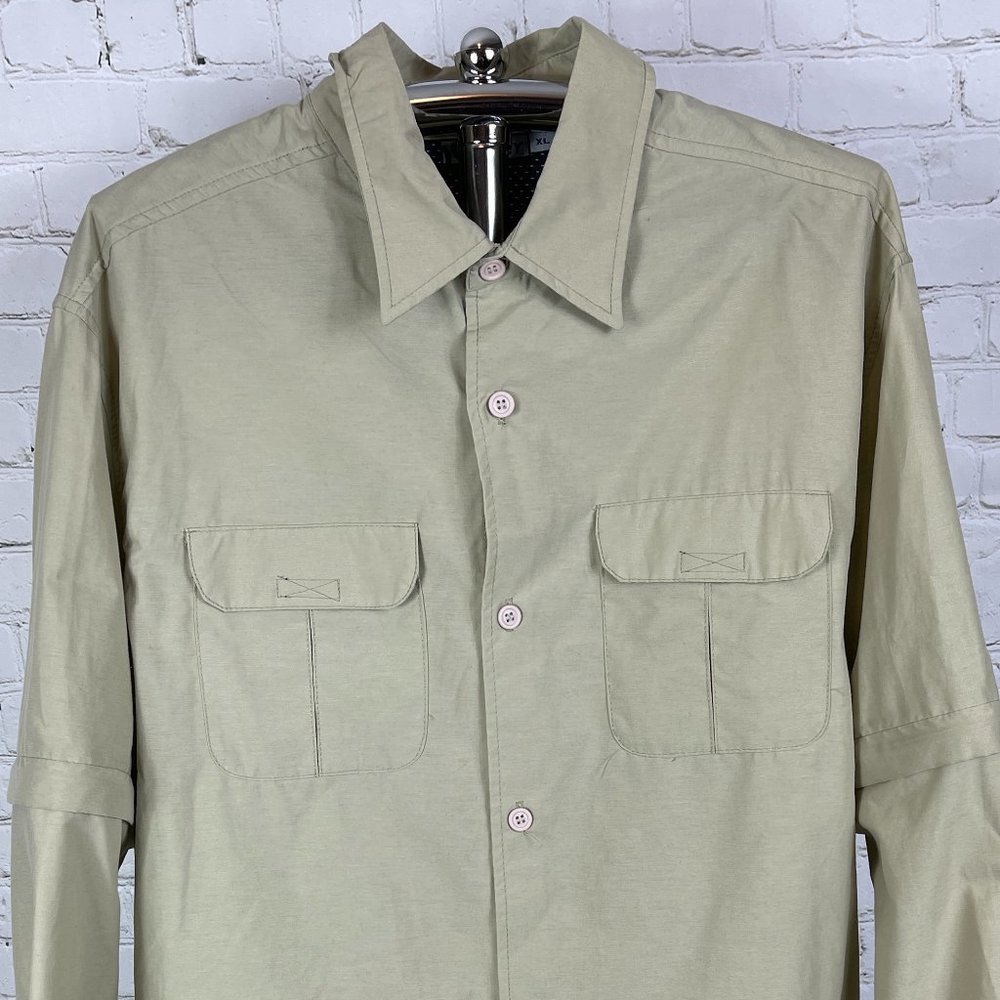 NWT VINTAGE HURLEY MEN'S ZIP OFF SLEEVE KHAKI BUTTON UP SHIRT MADE IN USA